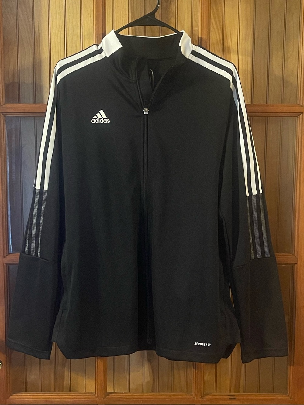 adidas Black Track Jacket with White Shoulder Stripes